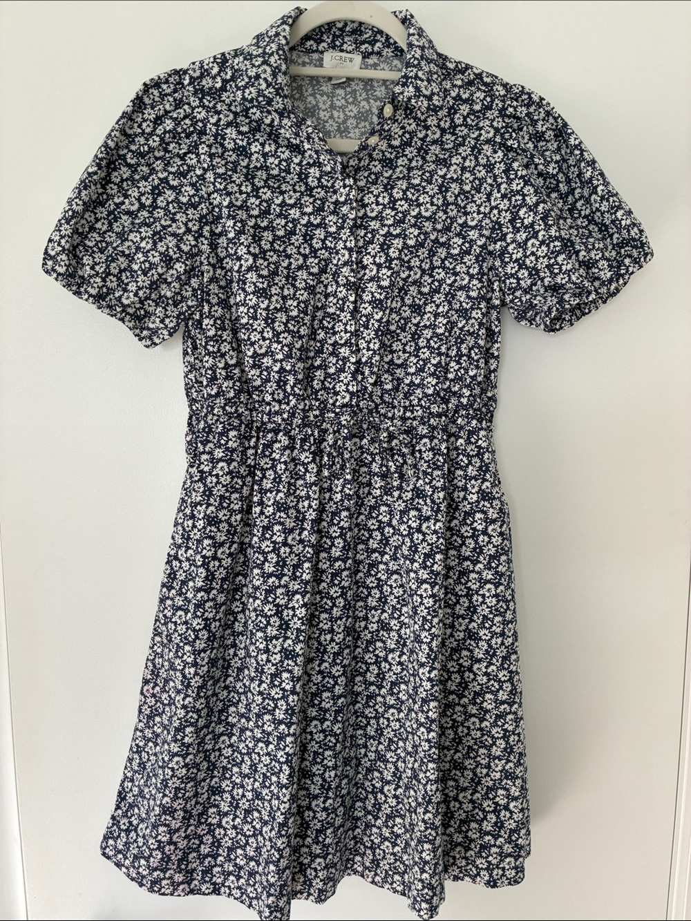 J. Crew Navy and White Floral Button-Front Women’s Dress